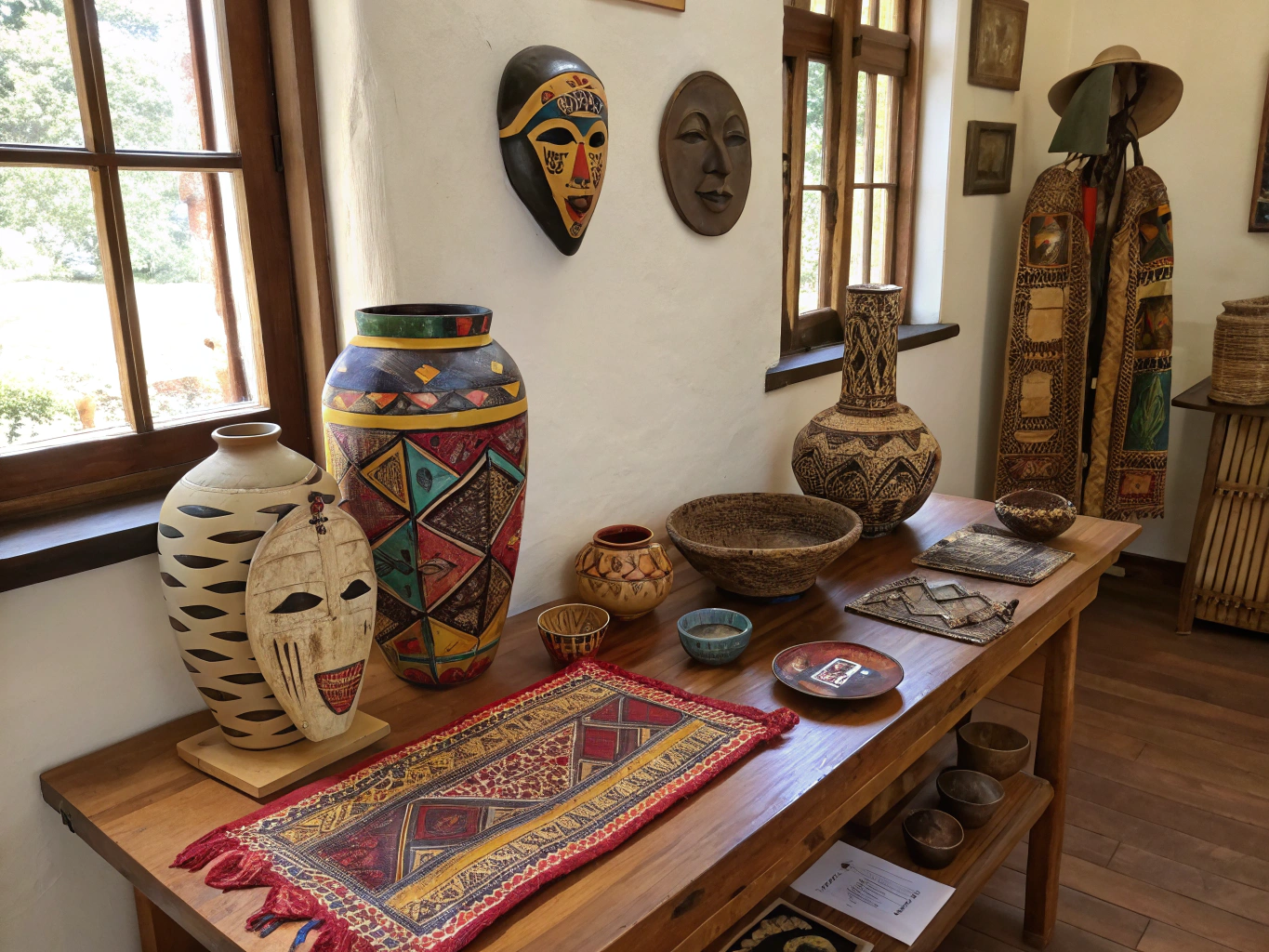 Traditional art and cultural artifacts on display