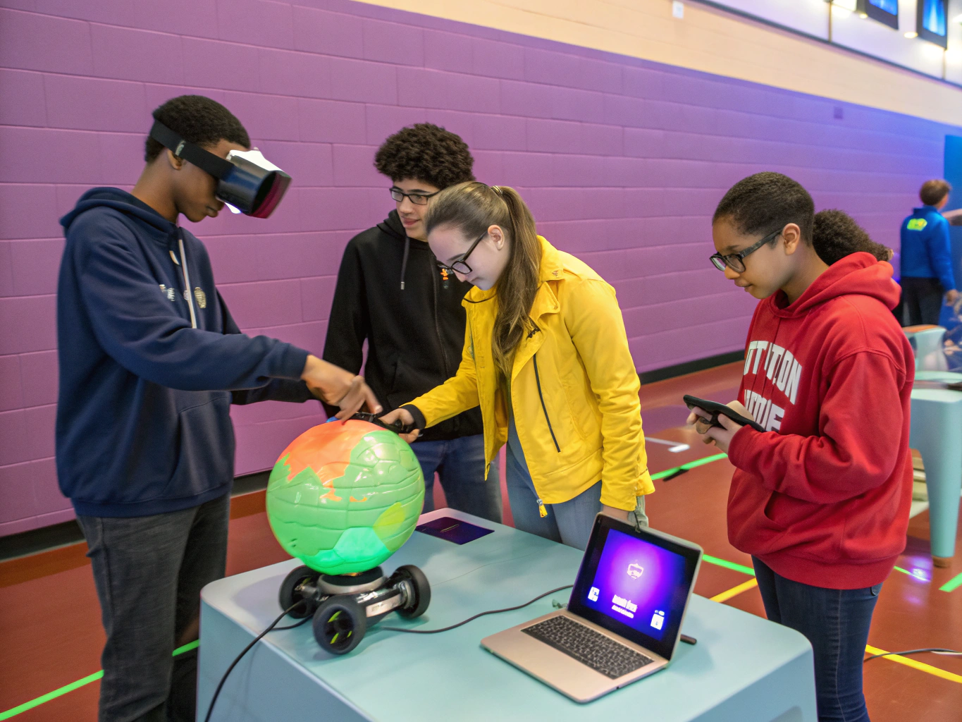 Students engaging with AI technology and modern software
