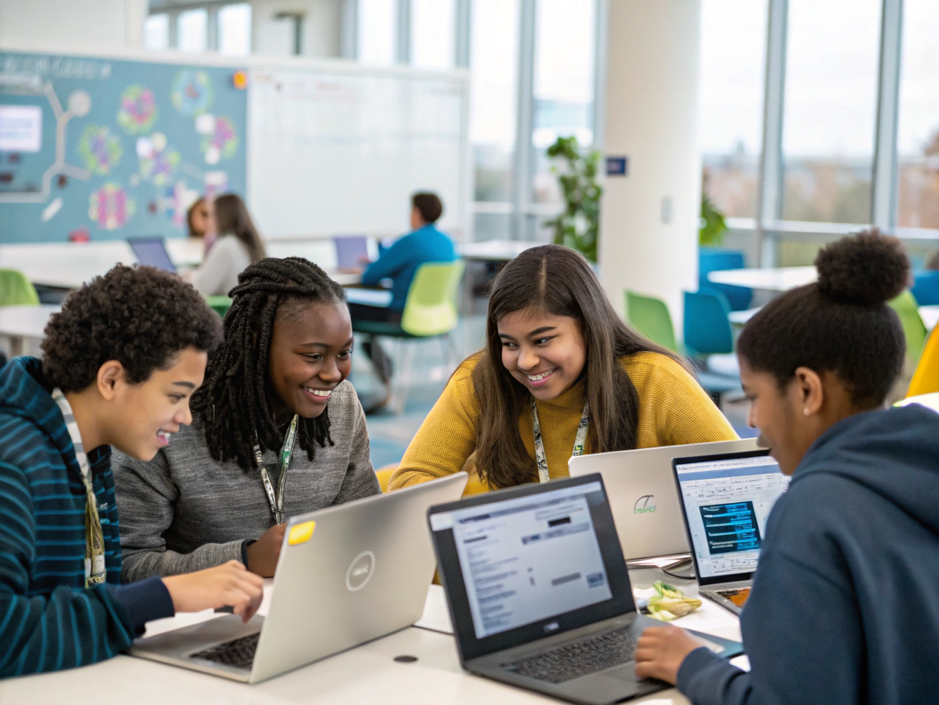 Students learning AI and technology in a modern classroom